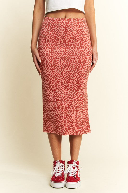 Red & Pink Leopard Midi Skirt