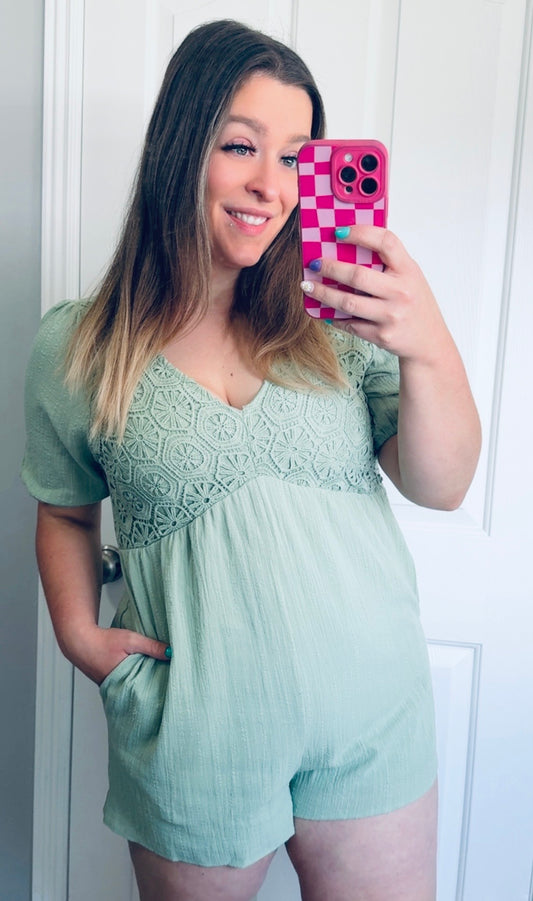Sage Lace Romper