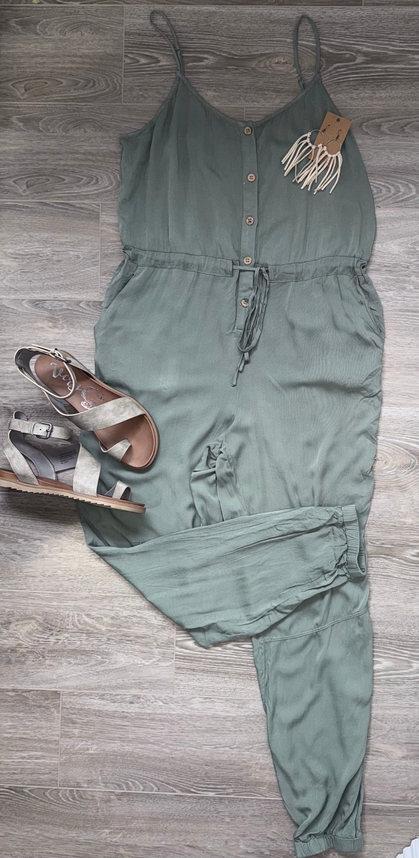Twill Olive Jumpsuit