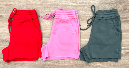 Fleece Raw Hem Drawstring Shorts
