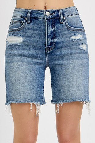Risen High Rise Loose Fit Tummy Control Shorts Medium Wash