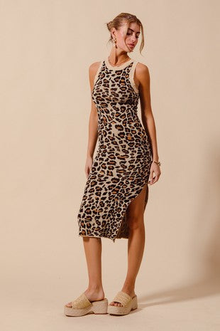 Leopard Fitted Midi Dress