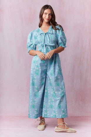 Blue Floral Printed Jumpsuit
