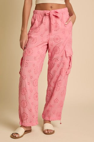 Melon Eyelet Cargo Pants
