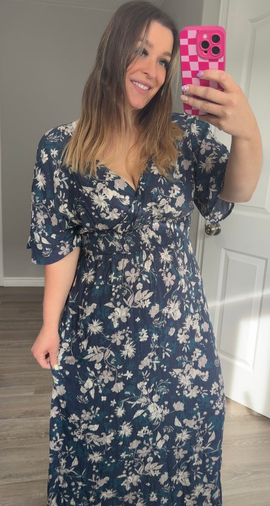Navy Floral Wrap Dress