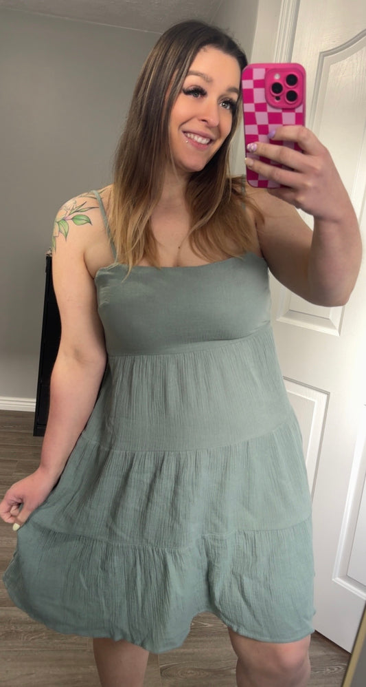 Sage Tiered Dress With Open Back