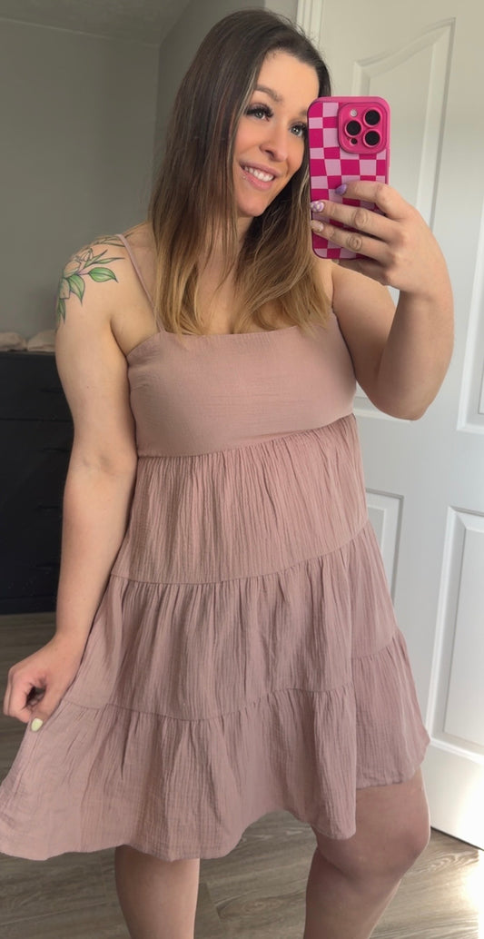 Mauve Tiered Dress With Open Back