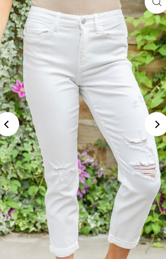 Mid Rise Boyfriend White Destroyed Judy Blues