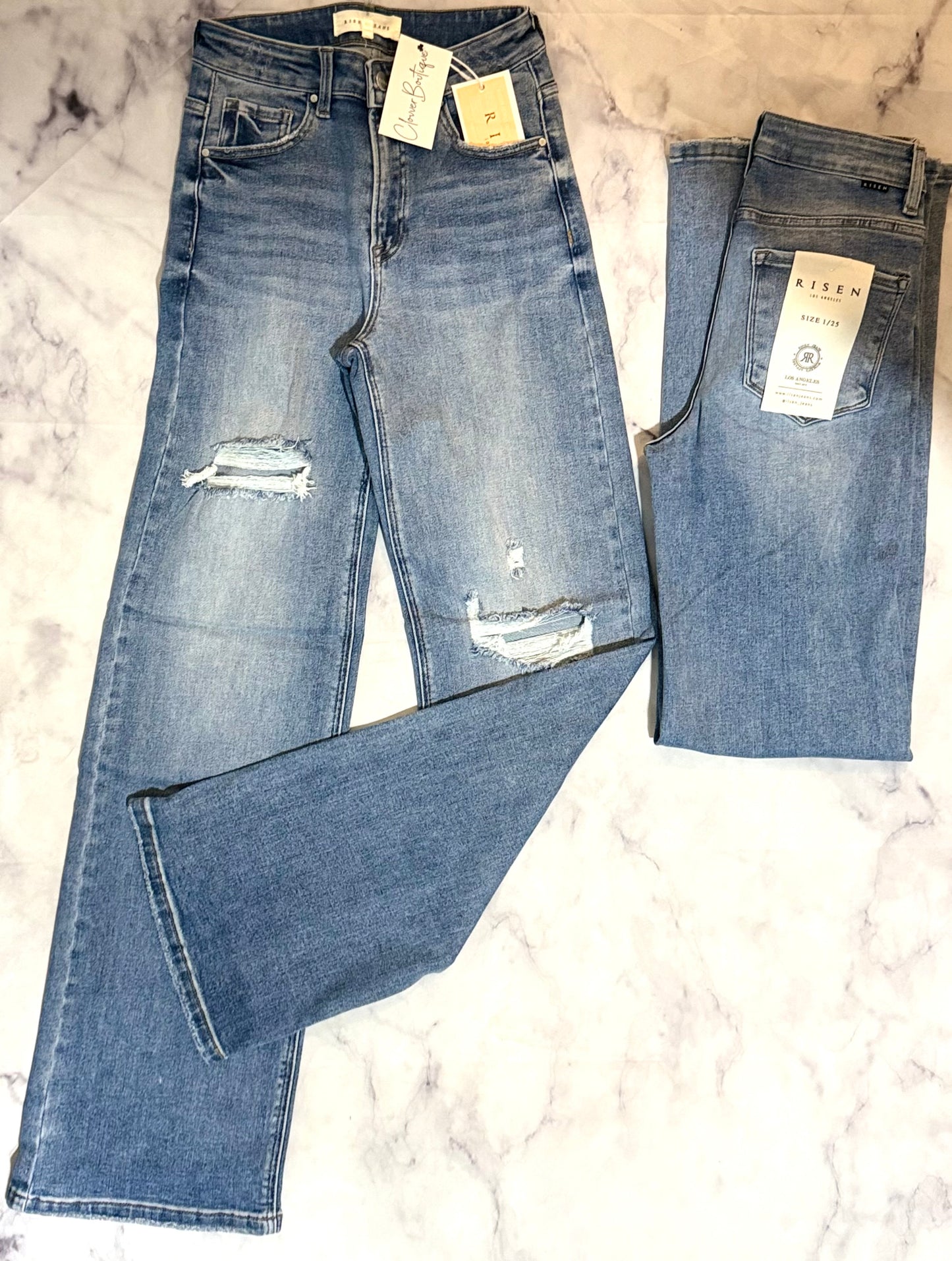 Medium Wash High Risen Wide Ripped Risen Jeans