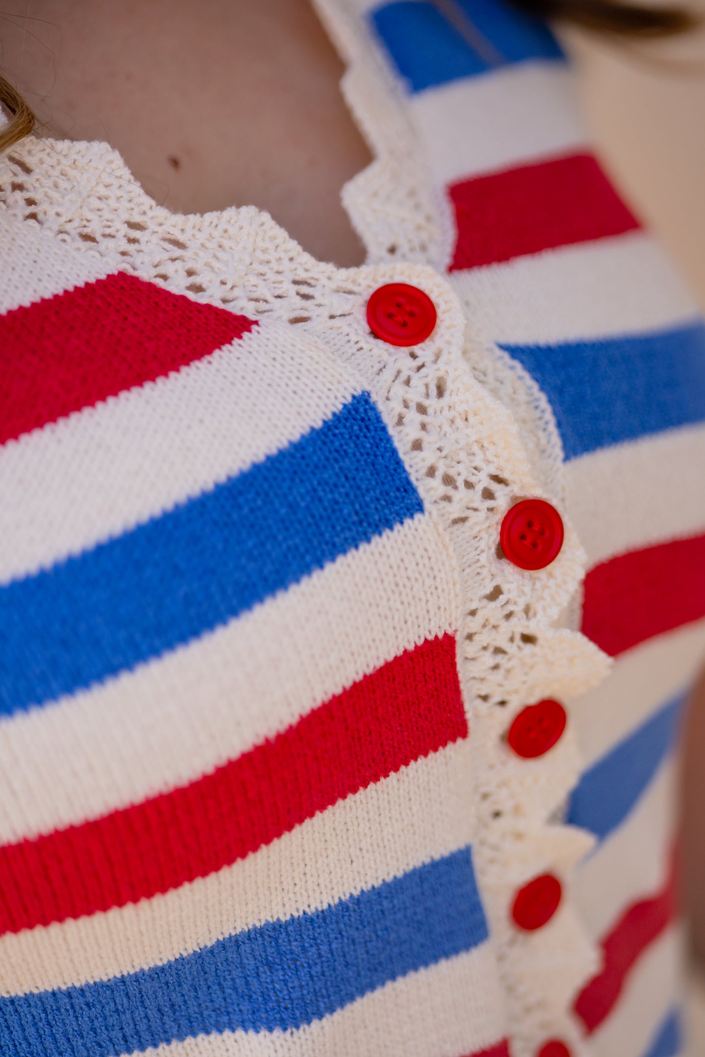 Fourth Of July Striped Button Down Vest Top