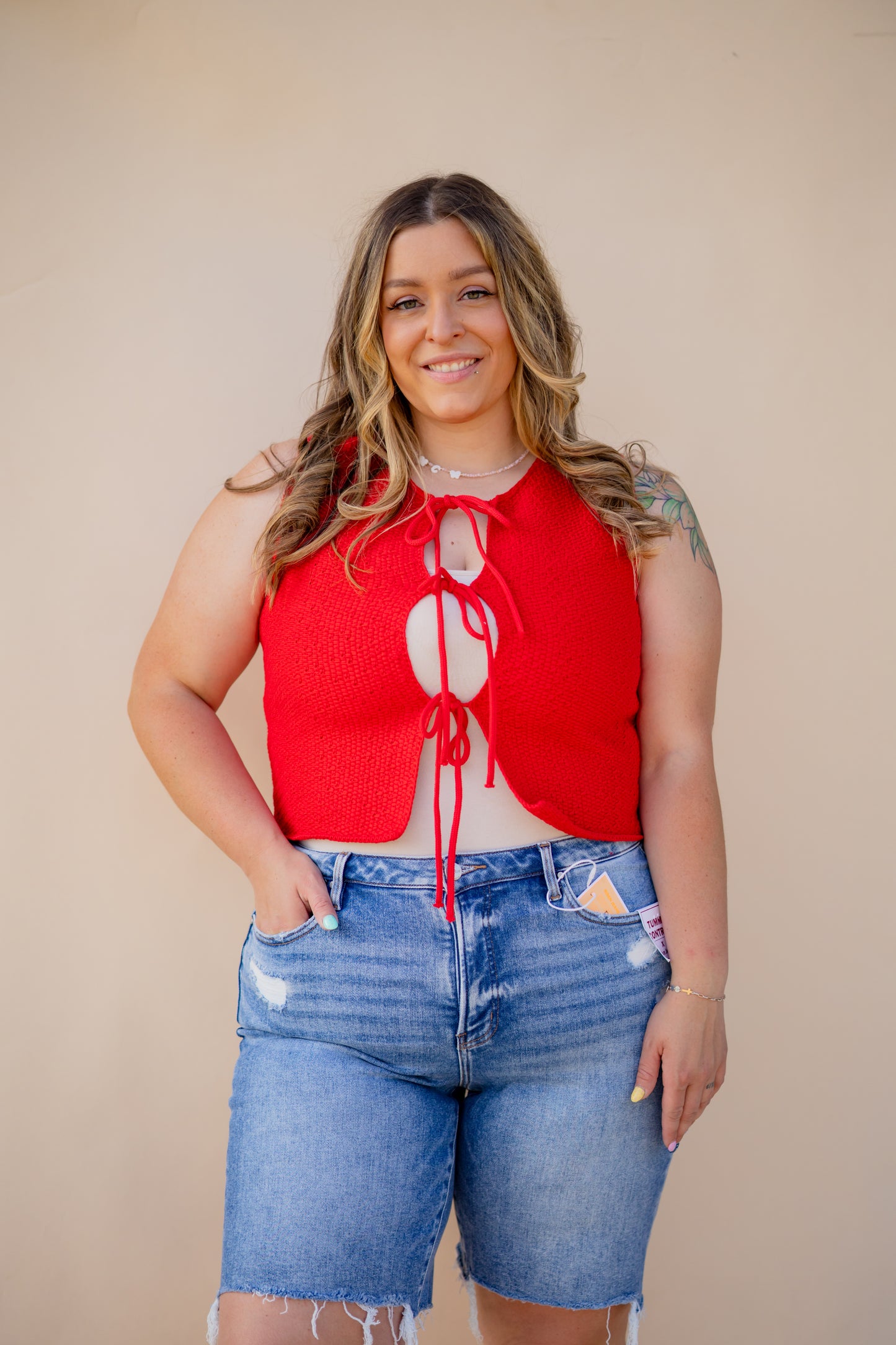 Red Tie Front Vest