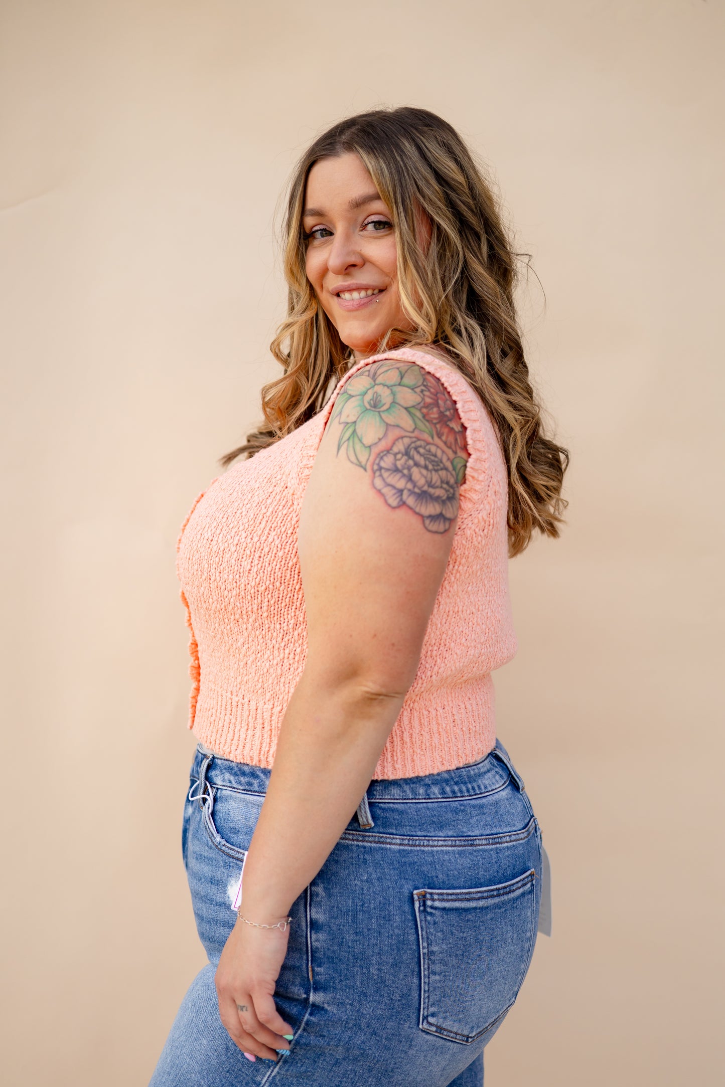 Scalloped Edge Button Vest Top