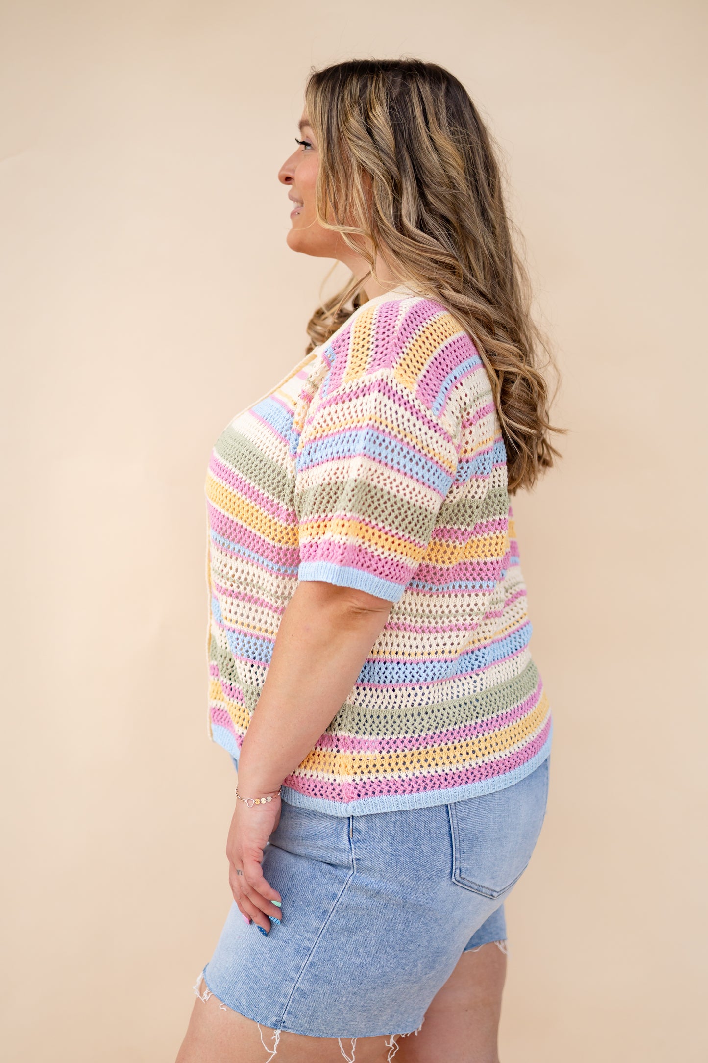 Multicolor Striped Button Knit Top