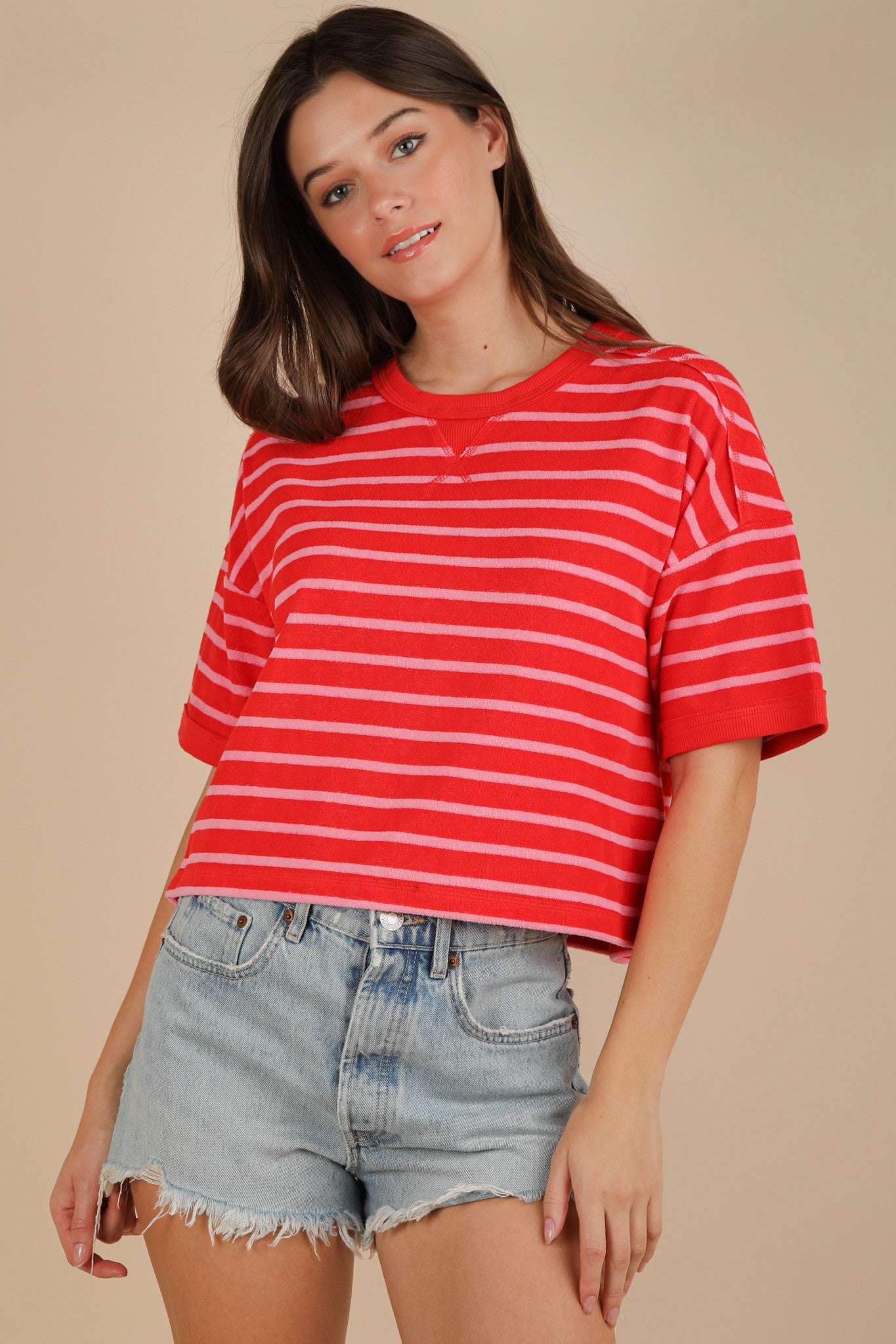 Red And Pink Striped Shirt