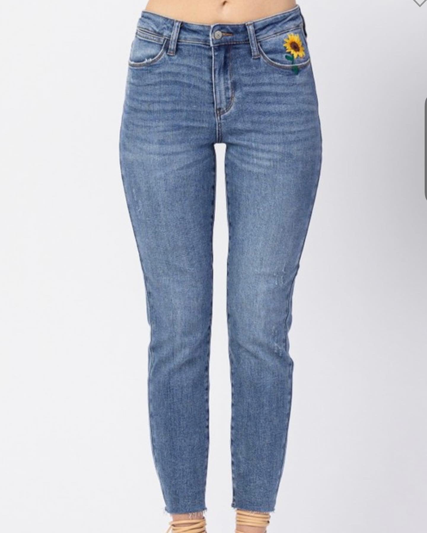 Sunflower Embroidered Judy Blue Jeans