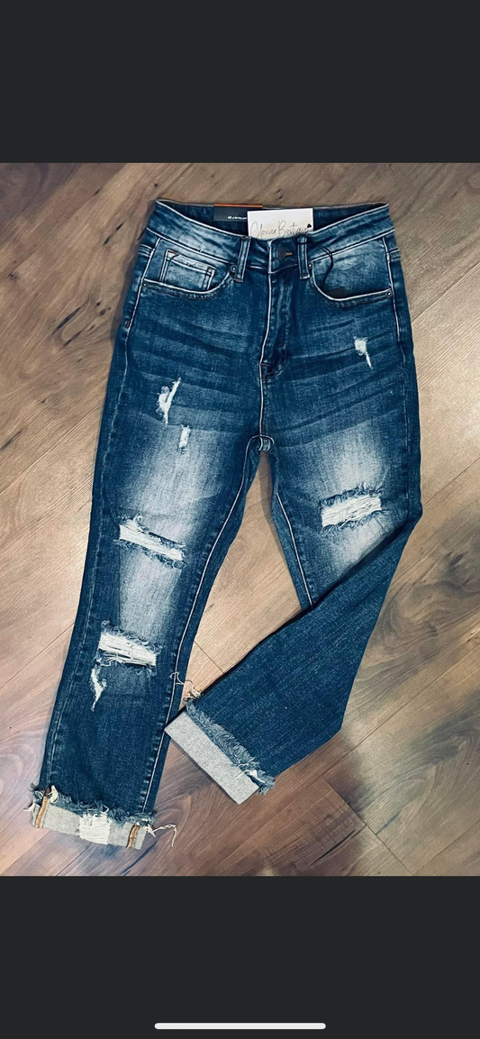 High Waisted Straight Leg Dark Wash Jeans
