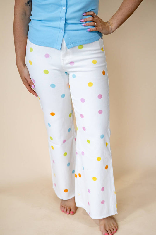 Pastel Polka Dot Wide Leg Jeans