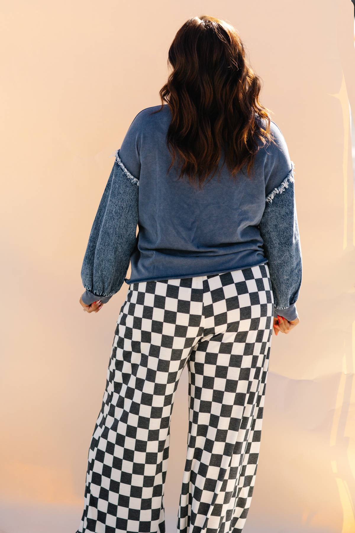 Black And White Checkered Knit Pants