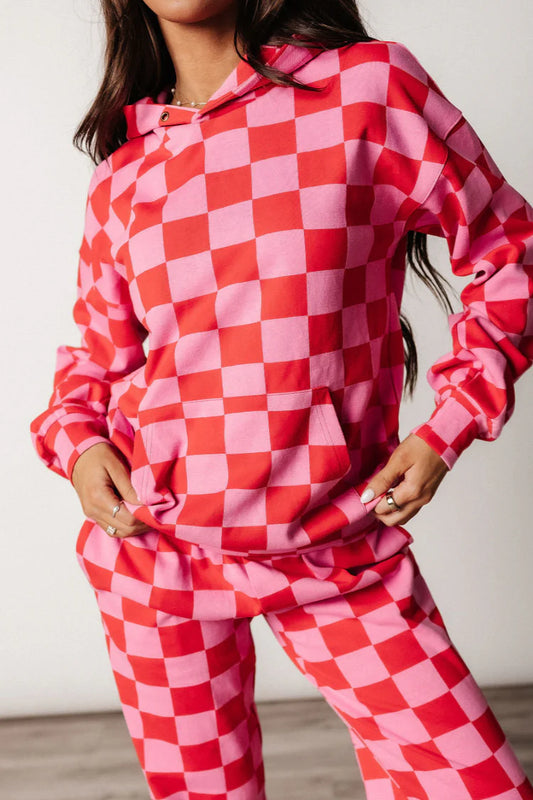 Ampersand Avenue Checkered Joggers In Pink And Red