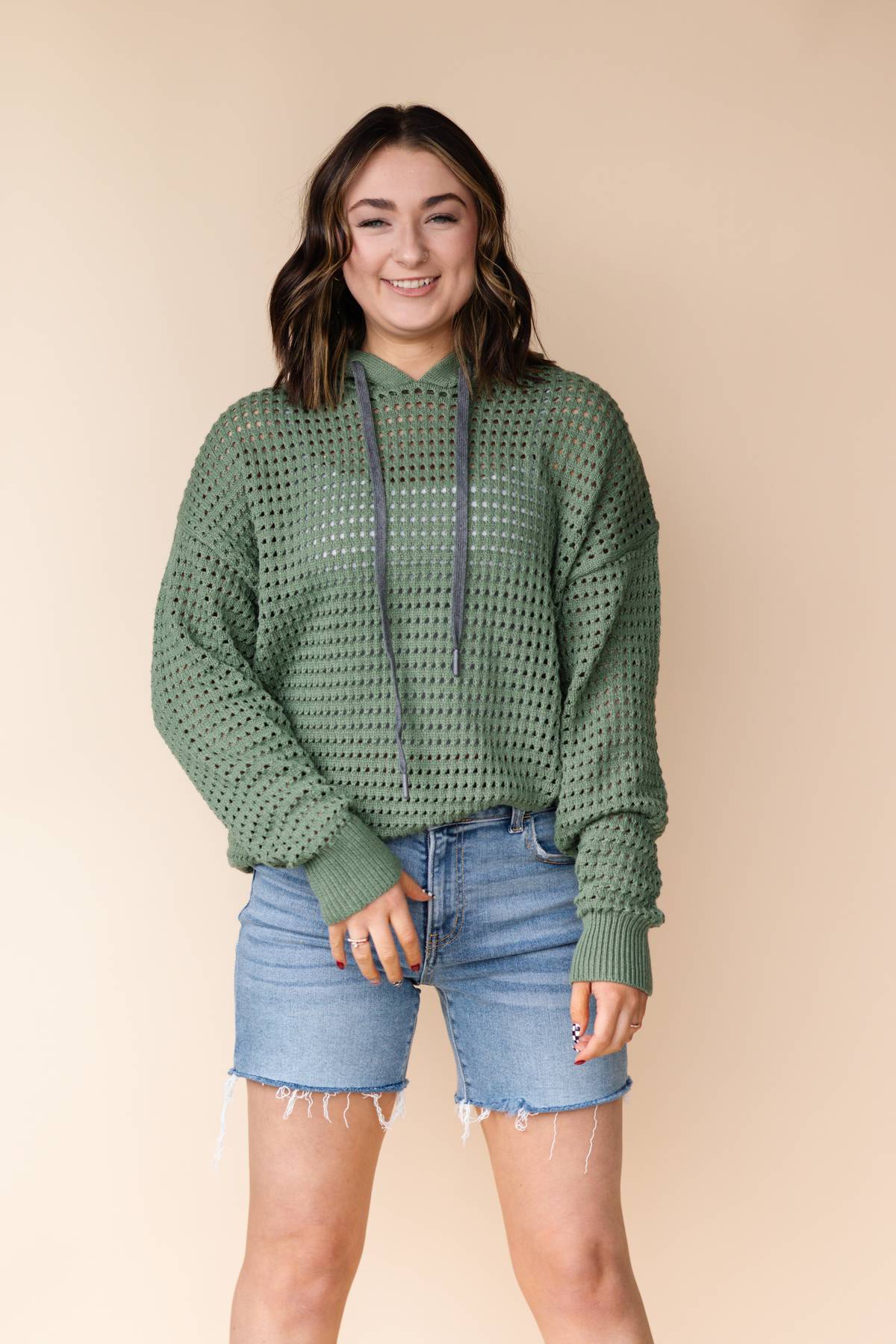 Olive Fishnet Oversized Hoodie
