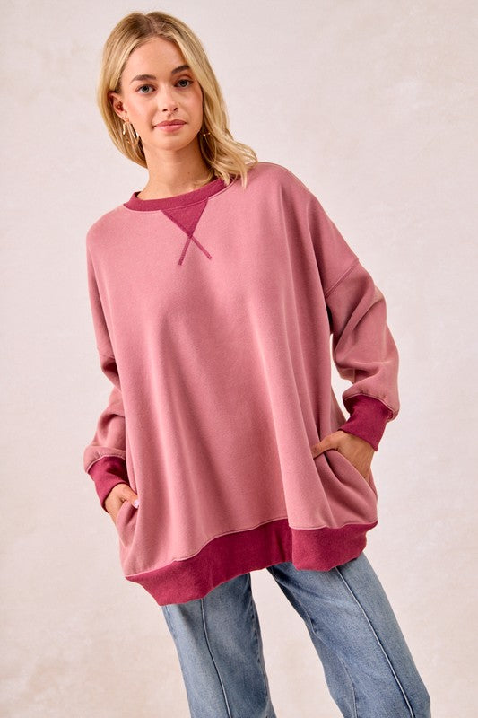 Dusty Berry Ribbed Oversized Sweatshirt