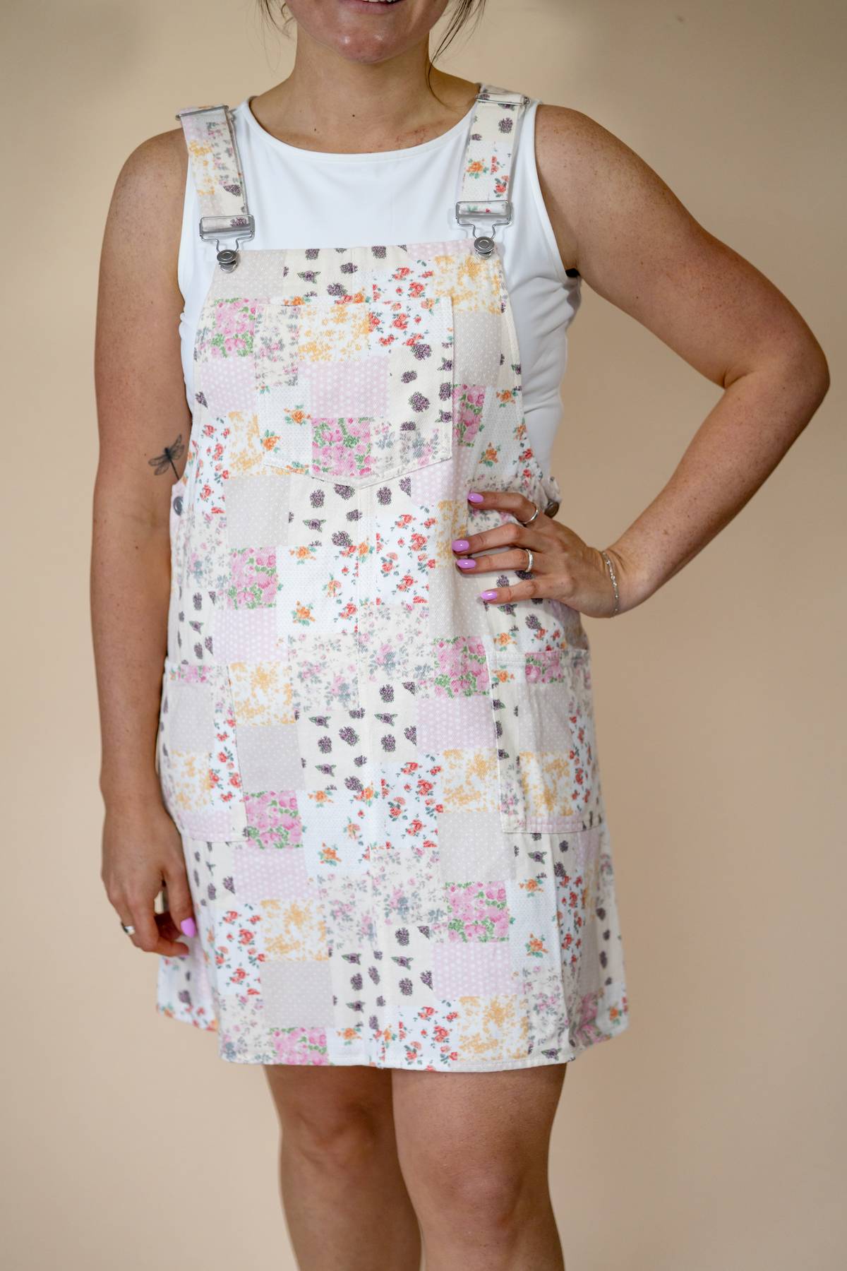 Floral Patchwork Overall Dress