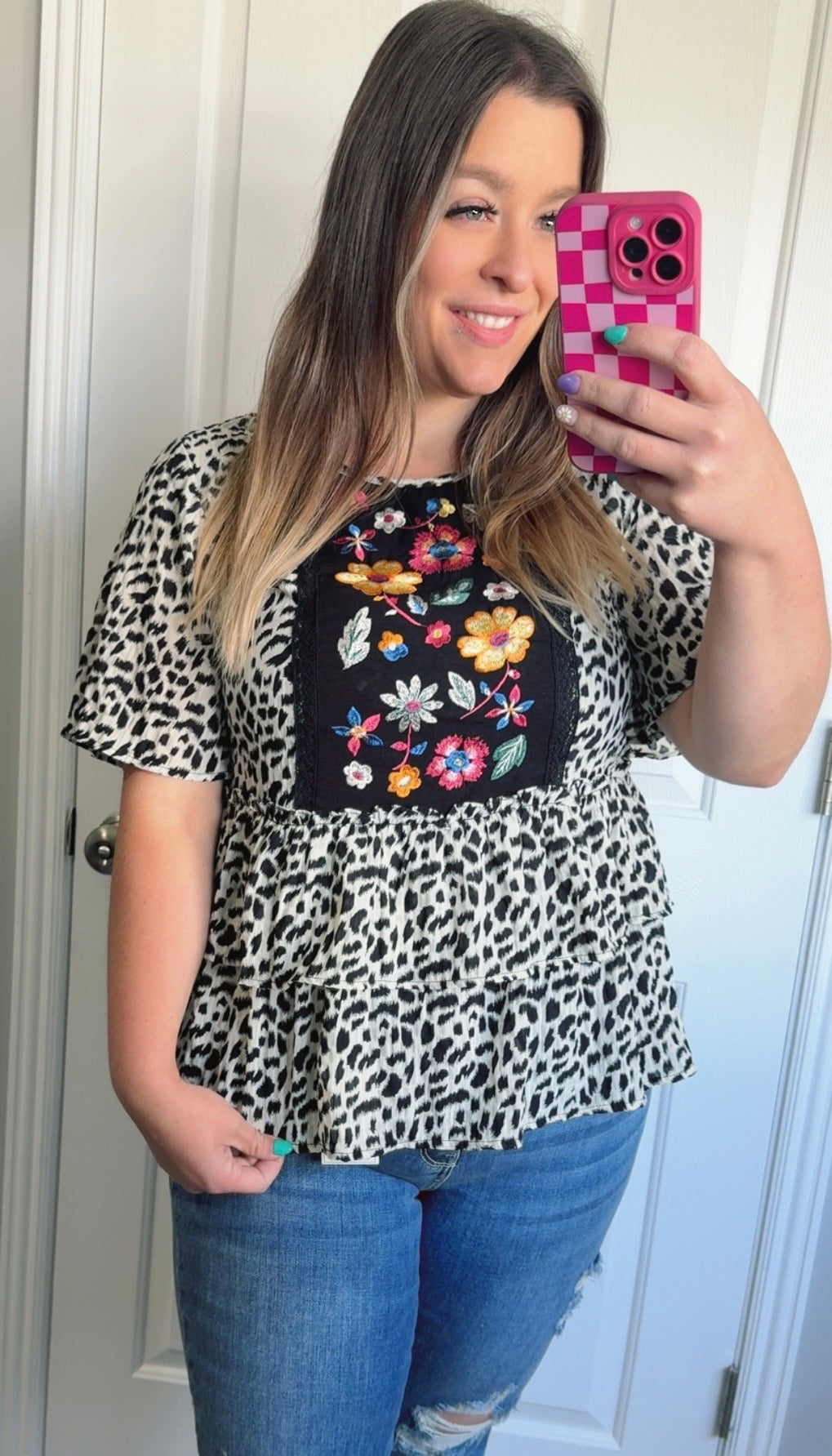 Leopard Embroidered Blouse