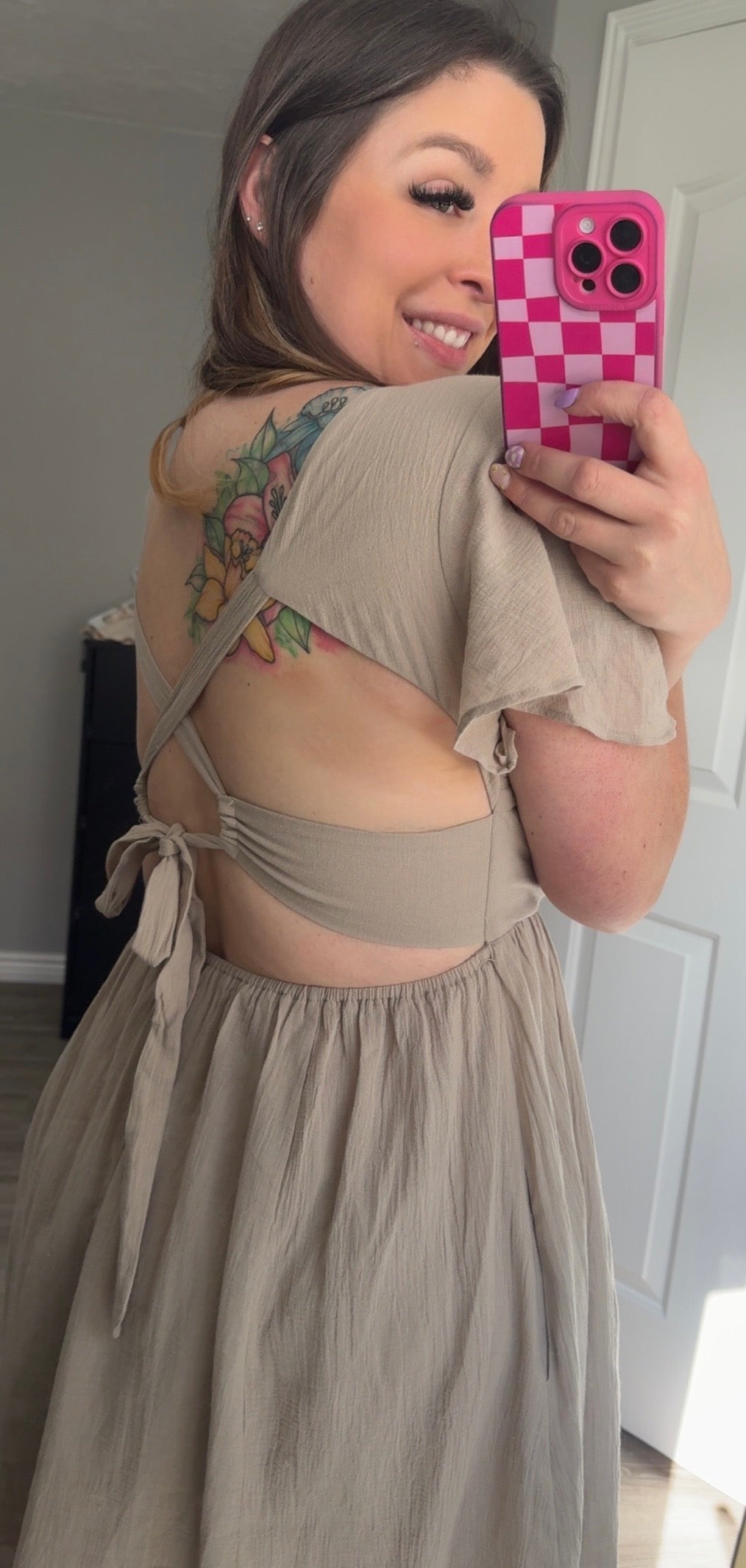 Beige Open Back Dress