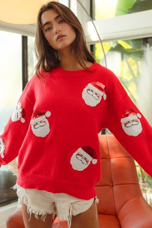 Sequin Santa Christmas Pullover