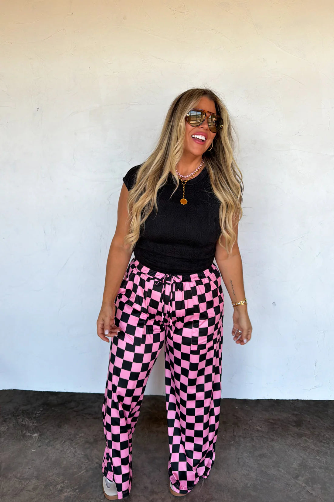 Blakeley Black & Pink Checkered Haddie Pants