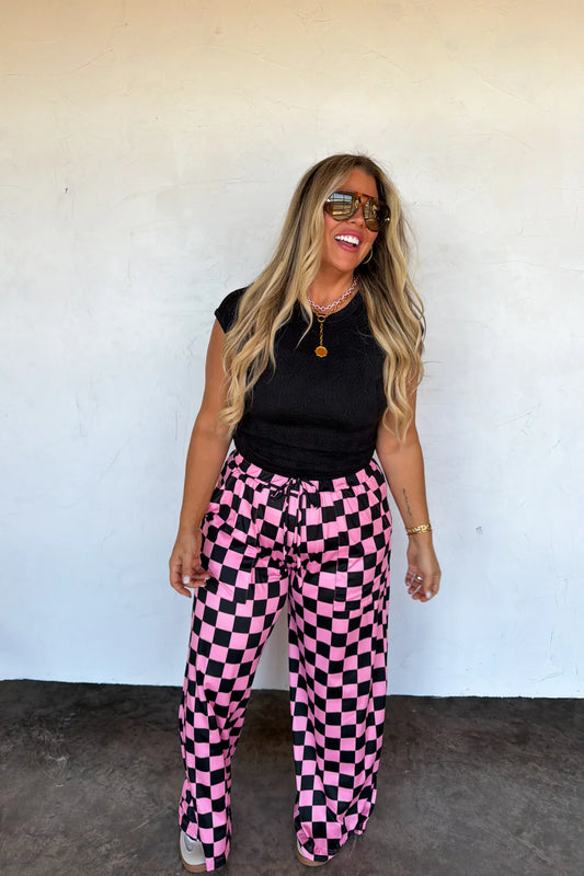 Blakeley Black & Pink Checkered Haddie Pants