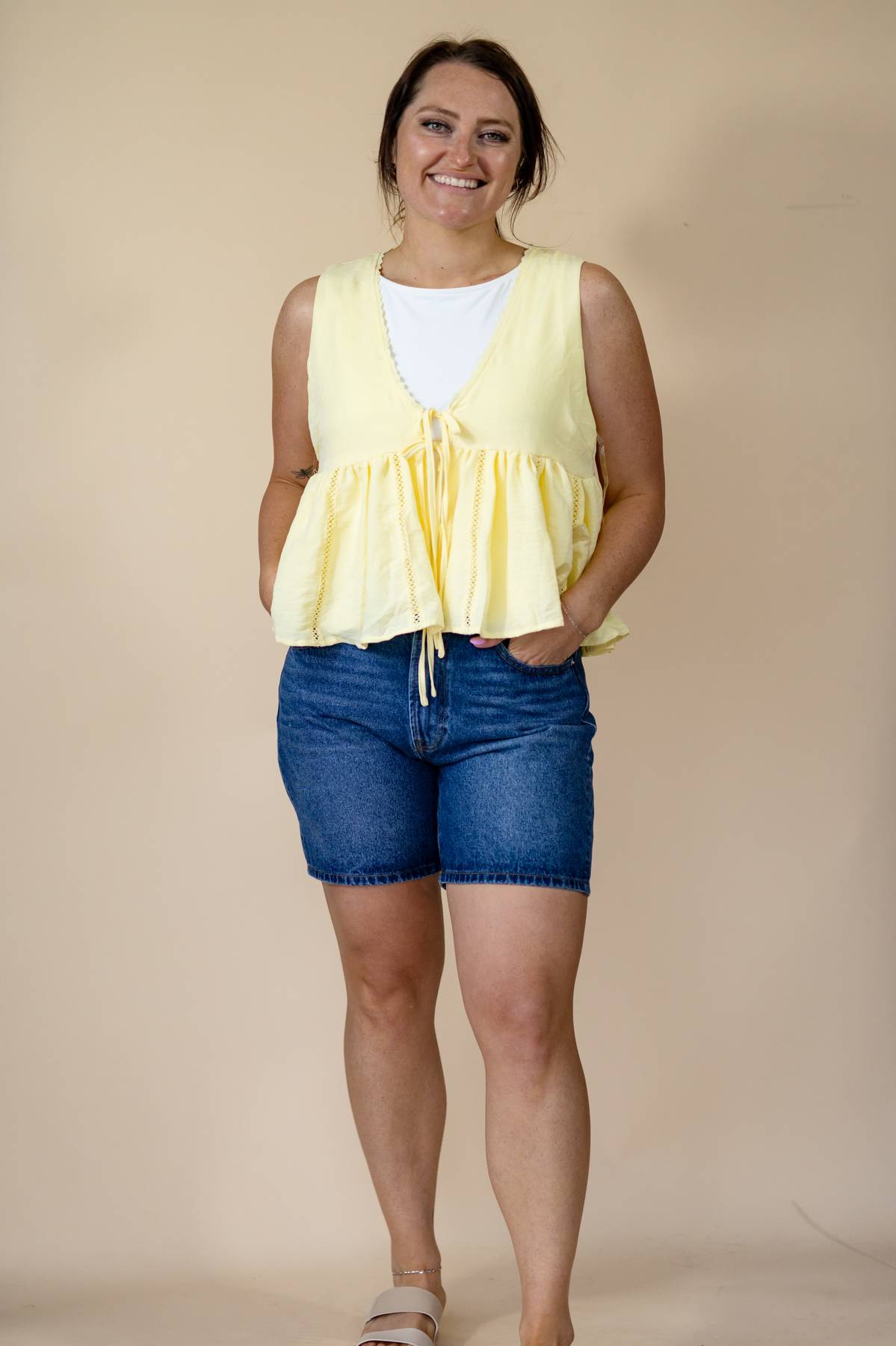 Yellow Lace Trim Babydoll Tank