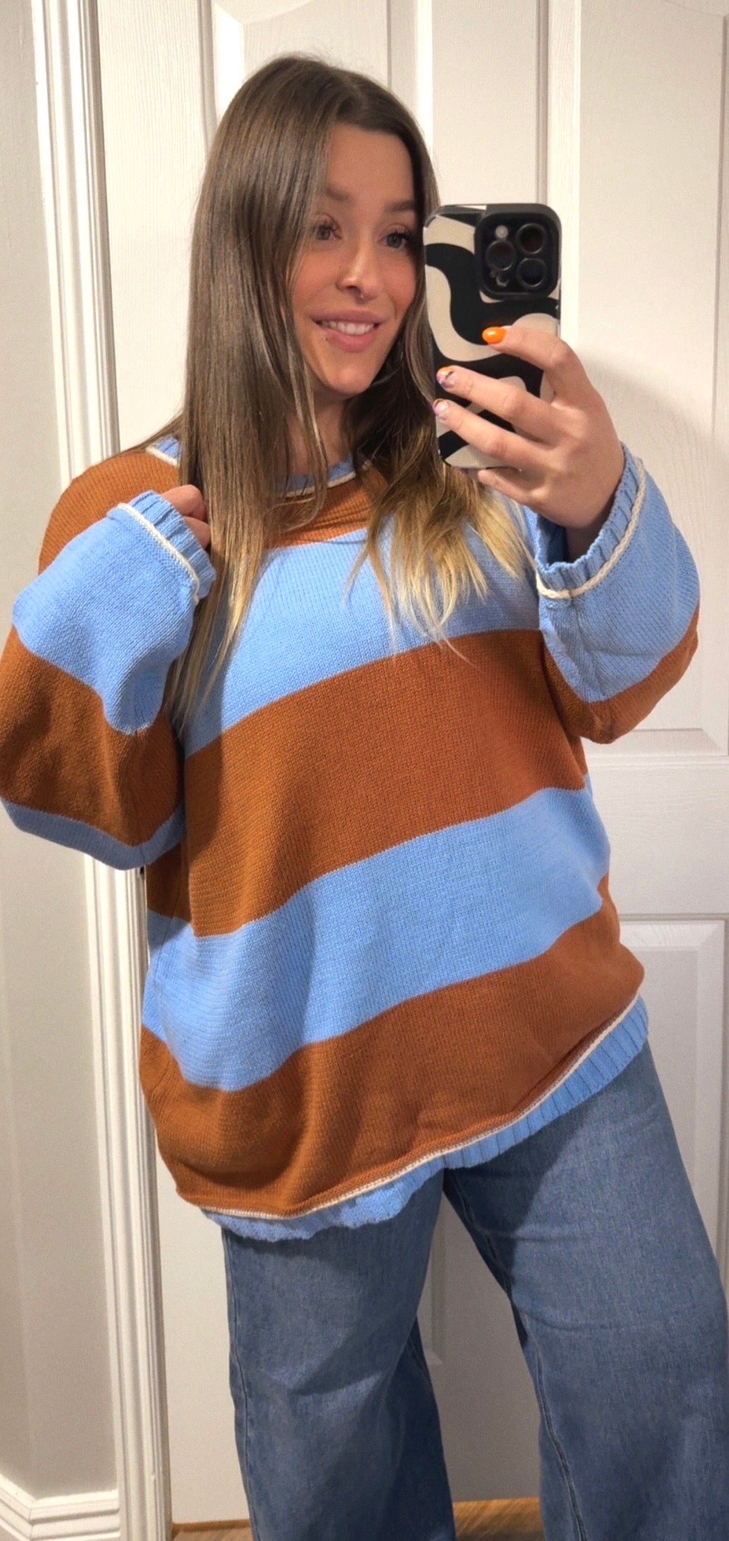 Blue And Camel Striped Sweater