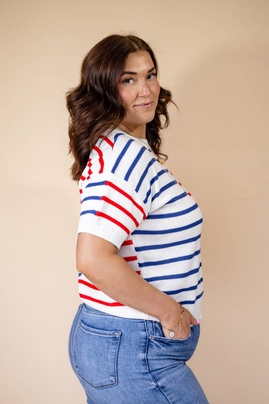 Red White And Blue Sweater Top