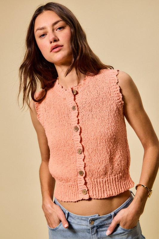 Scalloped Edge Button Vest Top