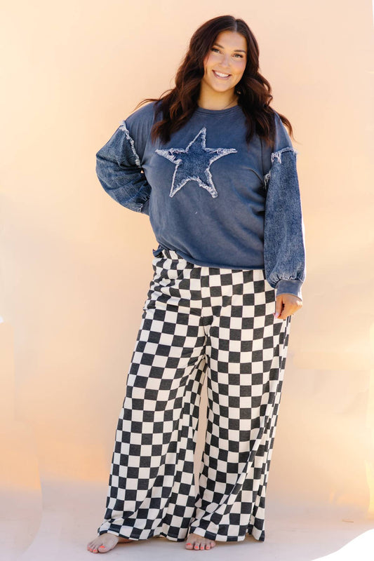 Black And White Checkered Knit Pants