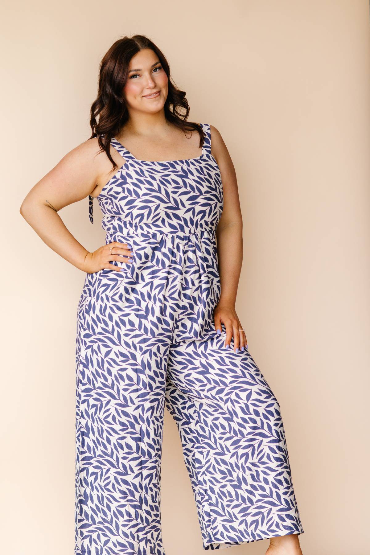 Leaf Printed Wide Leg Jumpsuit