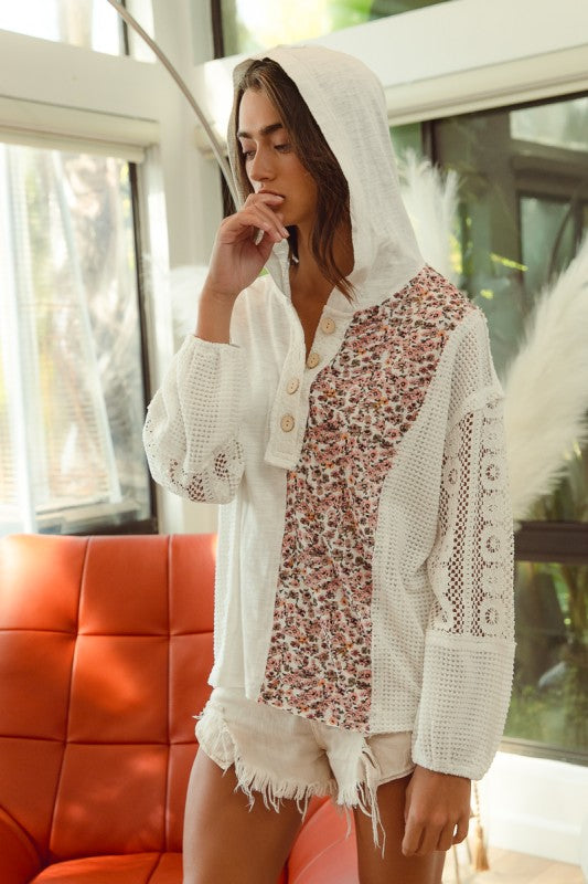 Floral & Lace Hooded Top