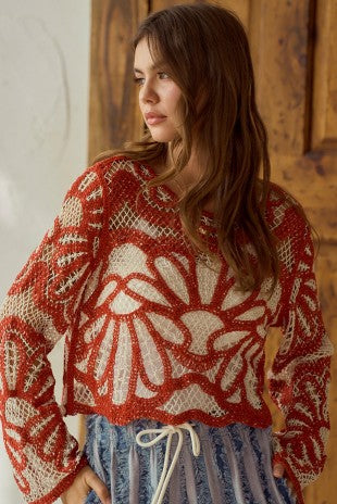 Rust Floral Crochet Top