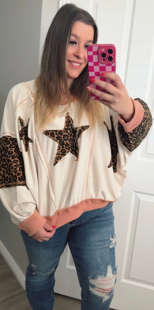 Leopard Print Star Patchwork Top