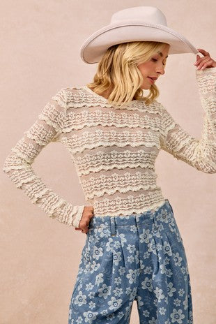 Cream Ruffle Lace Top