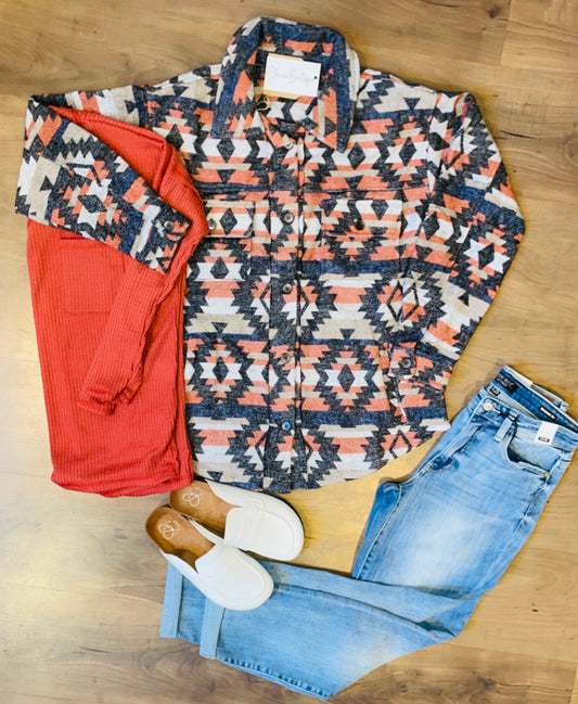 Grey and Orange Aztec Shacket