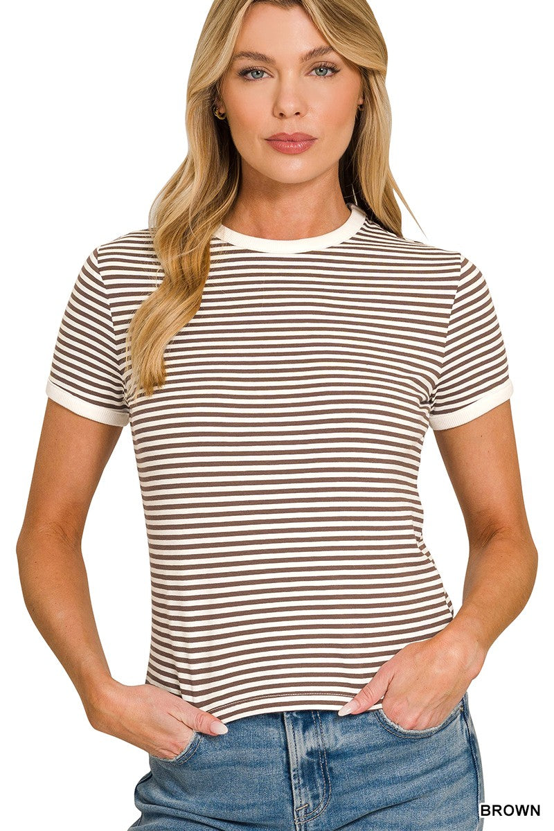 Striped Contrast Trim Tee