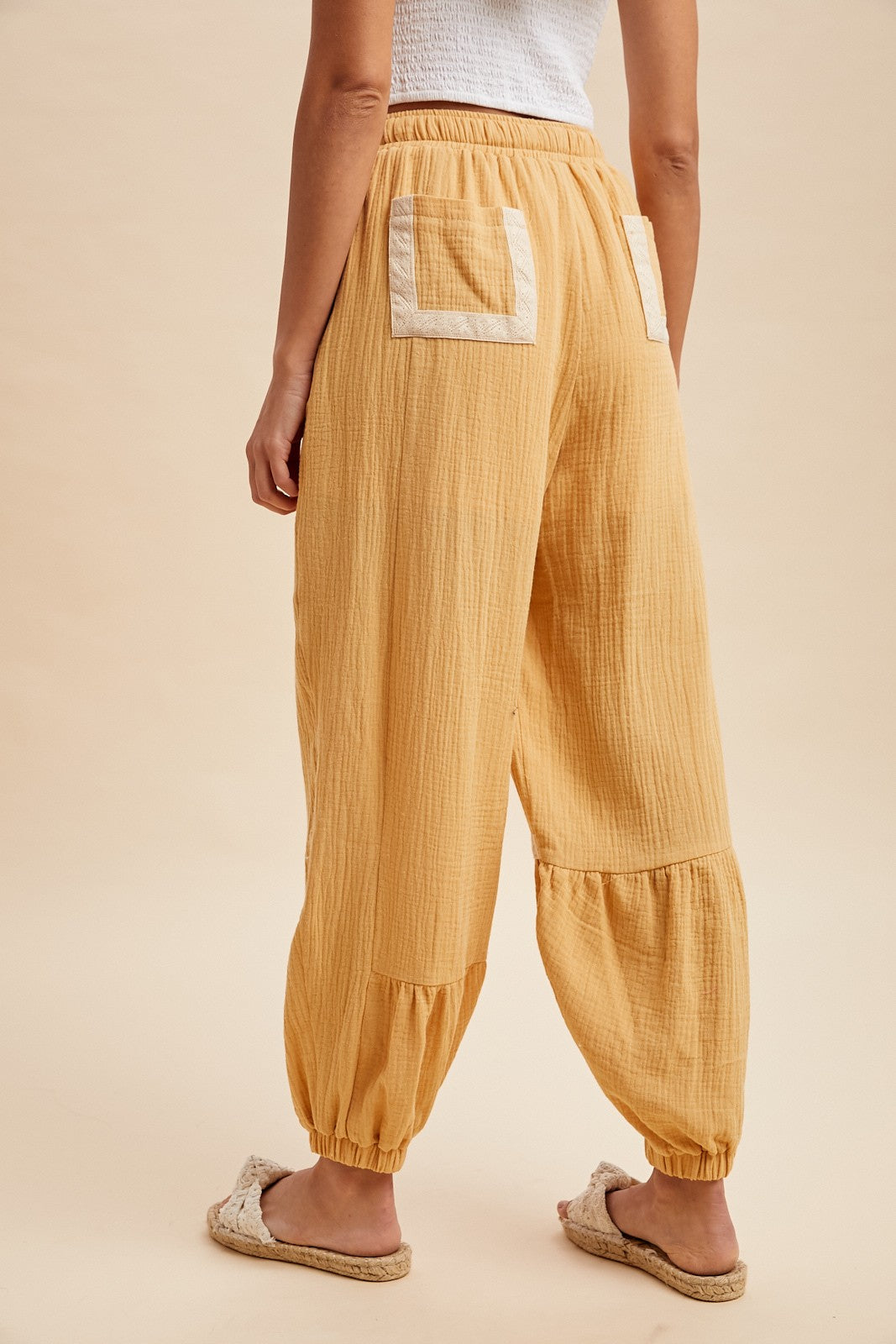 Lace Trimmed Balloon Hem Pants