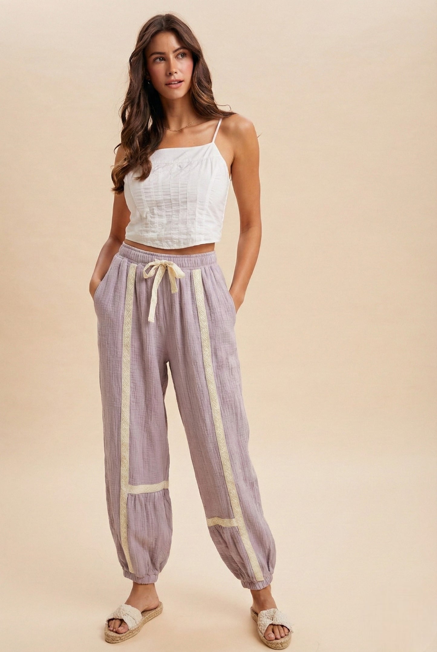 Lace Trimmed Balloon Hem Pants