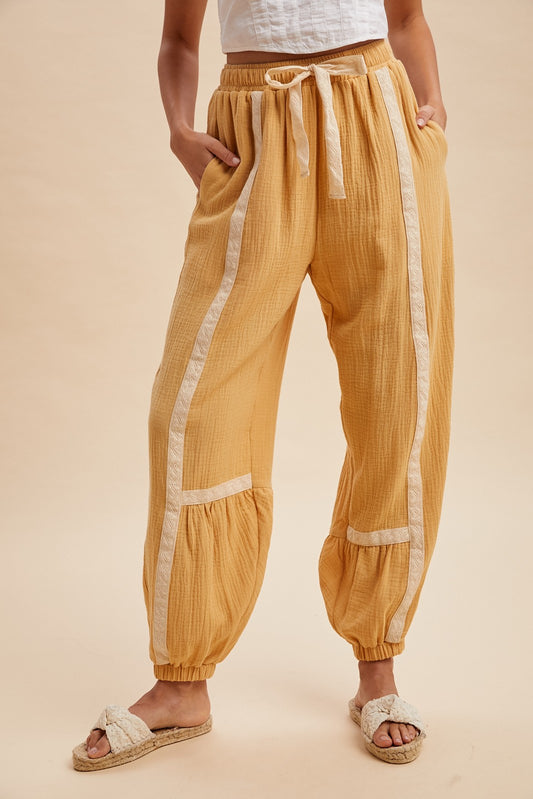 Lace Trimmed Balloon Hem Pants
