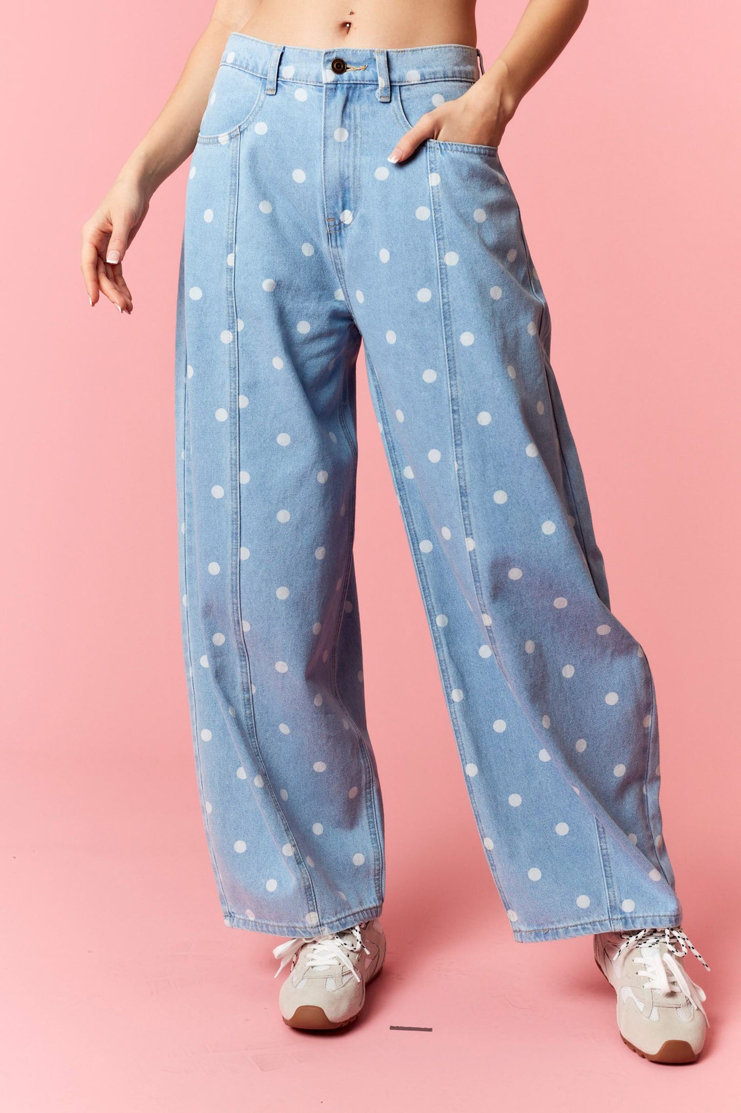 Light Wash Polka Dot Barrel Jeans