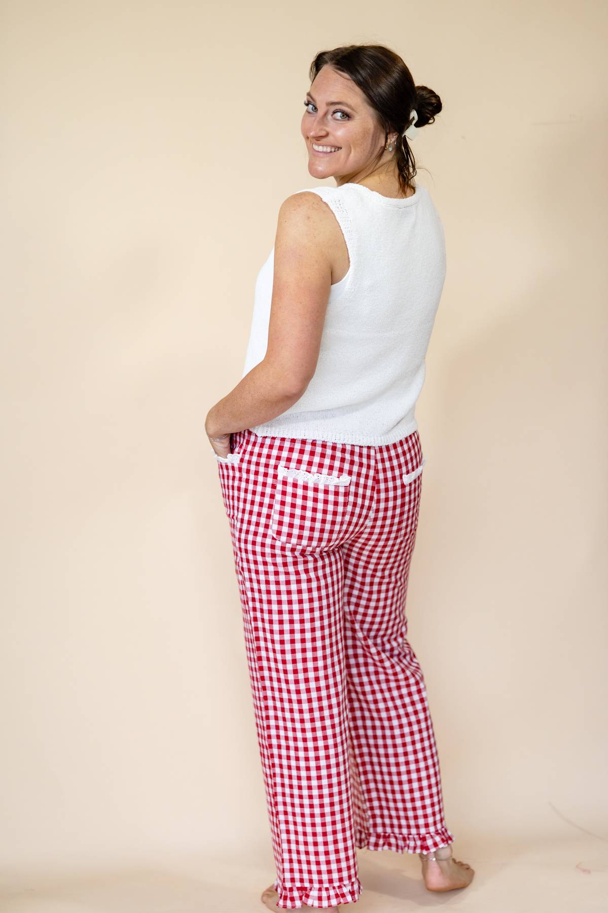 Ruffled Bottom Gingham Pants