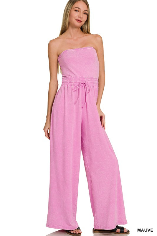 Acid Wash Strapless Jumpsuit