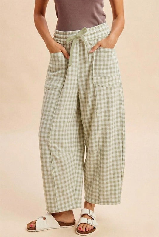 Sage Checkered Barrel Pants